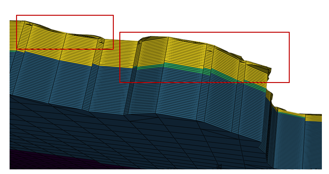 Uneven boundaries clipped by subcatchment shell.
